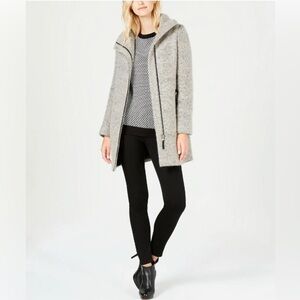 Calvin Klein Women's Faux-Leather Trim Boucle Coat Size XL